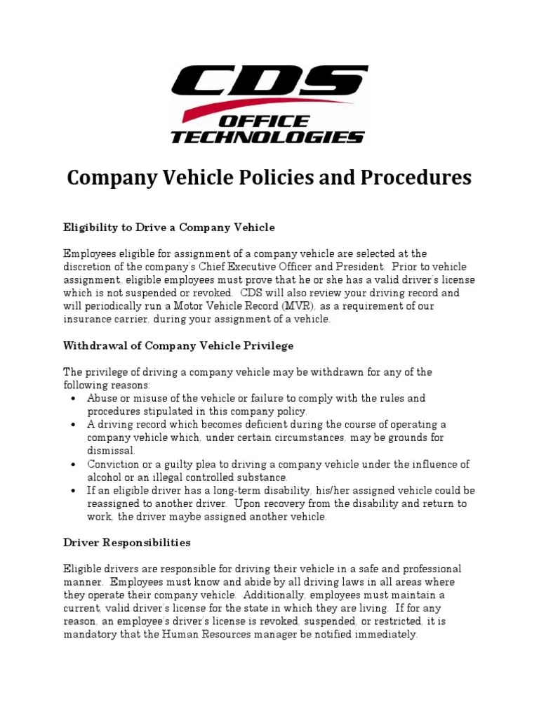 A Comprehensive Guide to Company Vehicle Policies, Procedures