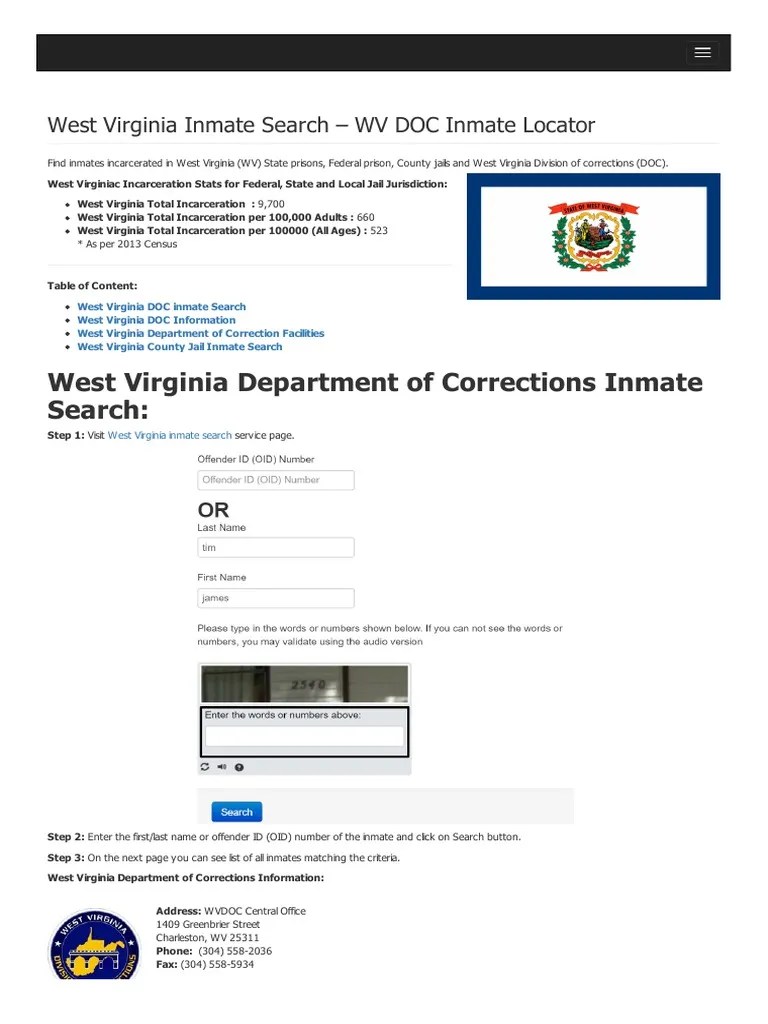 West Virginia Inmate Search Department of Corrections Lookup PDF(02)