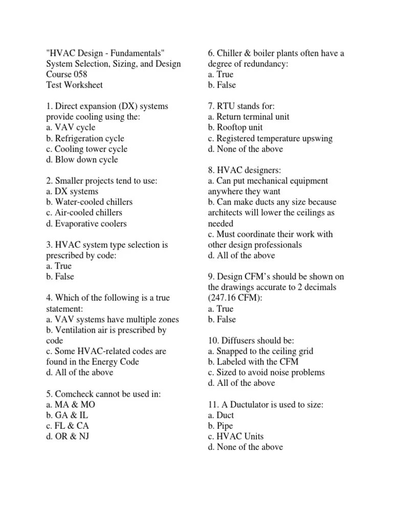 HVAC Design Basics Questions PDF | PDF | Hvac | Ventilation (Architecture)
