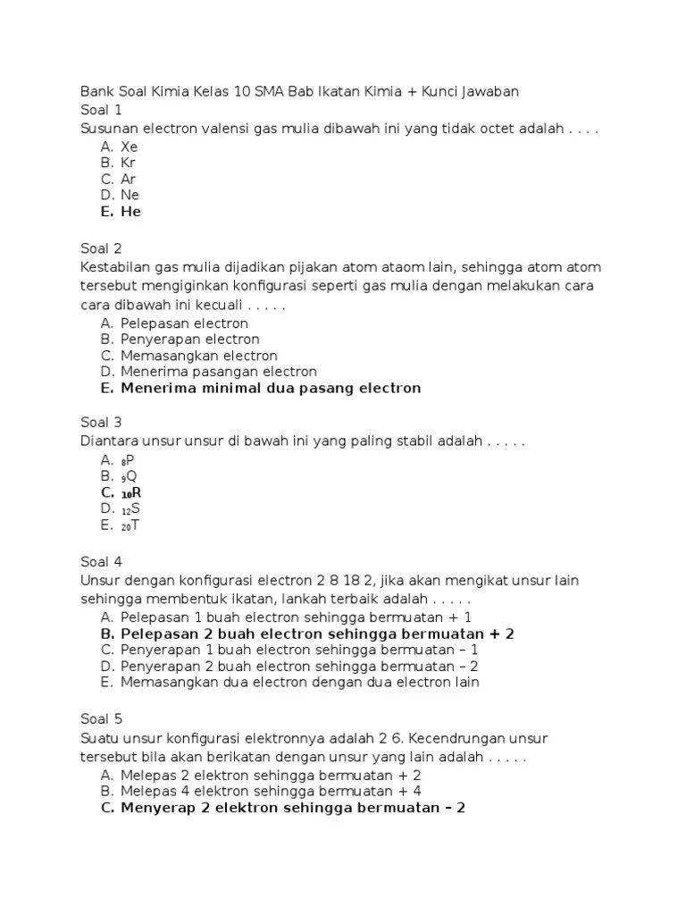 Soal Kimia Kelas Teori 12 Semester 1 Dan Kunci Jawaban