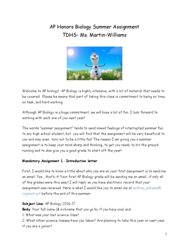 AP Biology Summer 2016 Assignment Scrapbooking