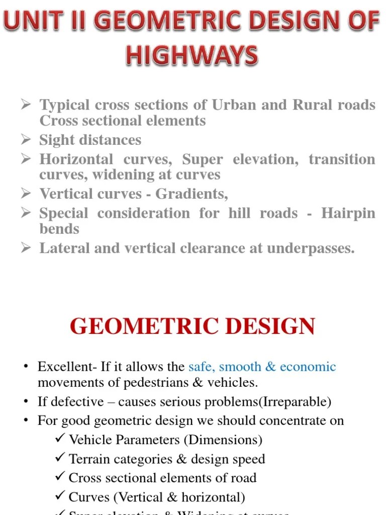 Unit II Geometric Design of Highways PDF Traffic Slope