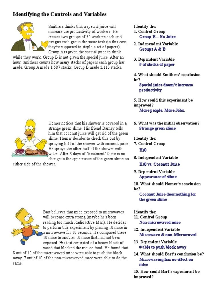 Experimental Variables Worksheet Answers Key Naturefed