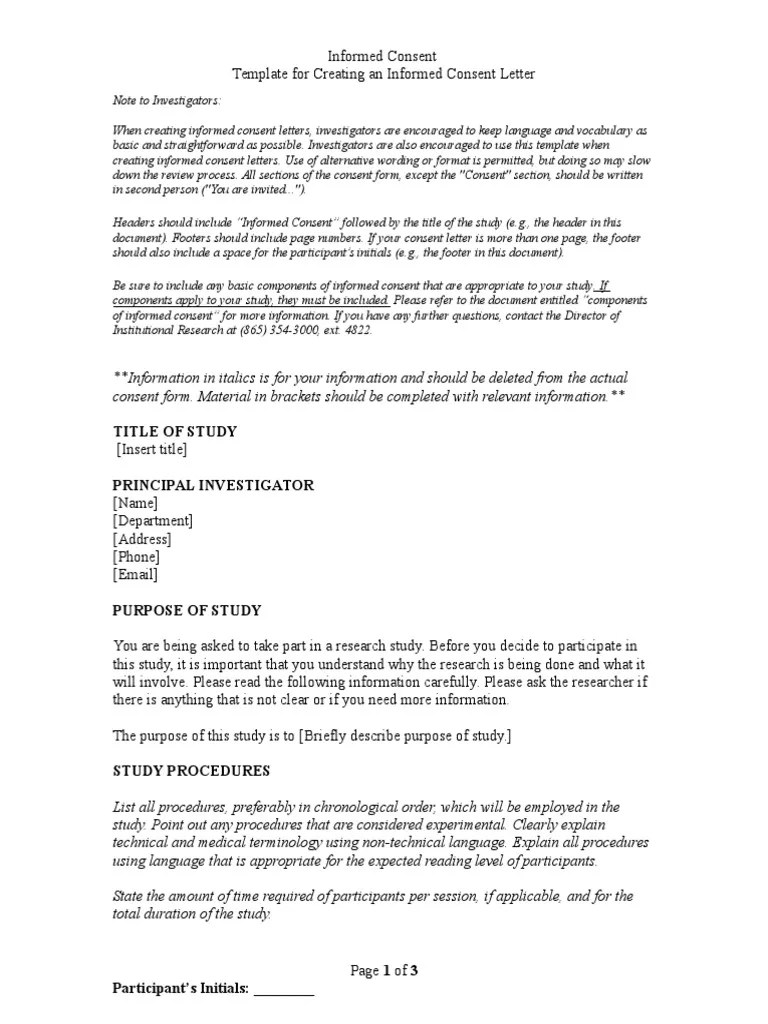 Informed Consent Template Informed Consent Confidentiality