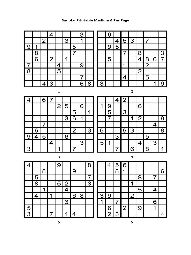 Sudoku Printable Medium 6 Per Page