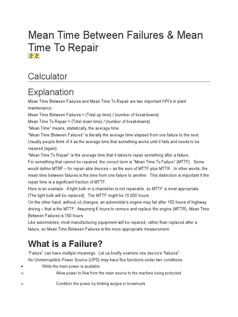 Mean Time Between Failures PDF Reliability Engineering Systems Science
