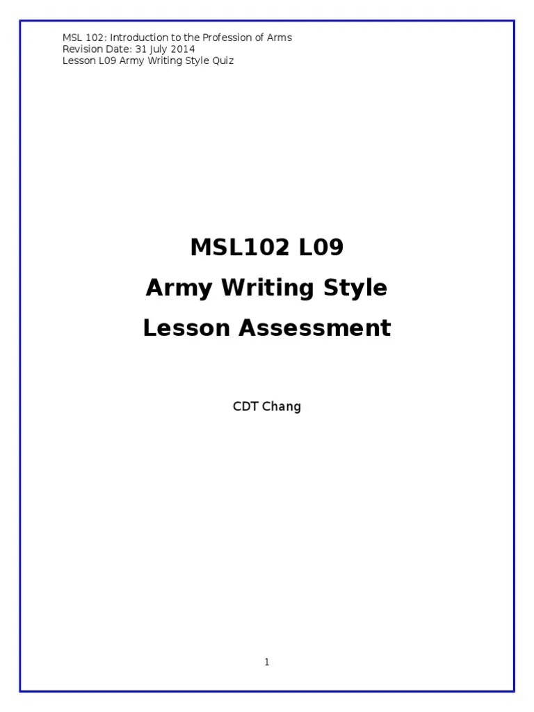 Army Writing Style Quiz PDF Verb Grammar
