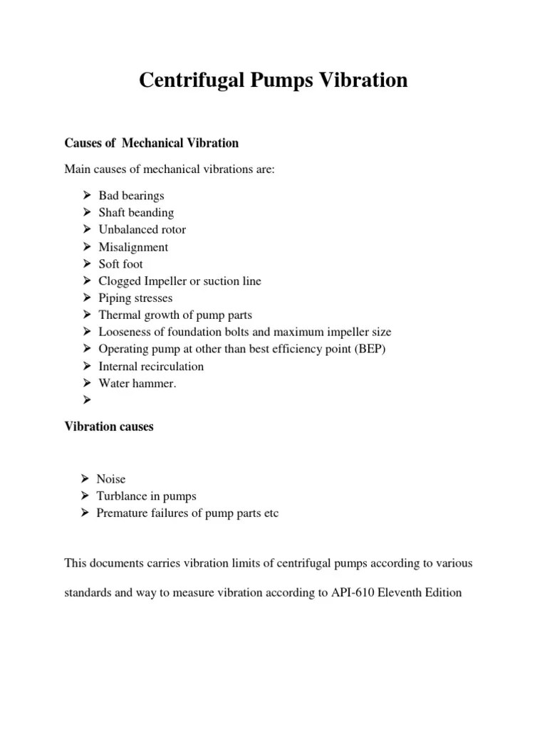 Centrifugal Pumps Vibrations Limits PDF PDF Chemical Equipment Pump