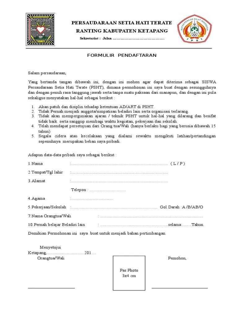 Formulir Pendaftaran PSHT | PDF