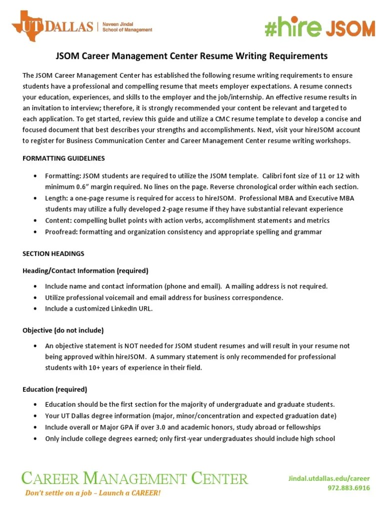 Jsom Resume Writing Guidelines 2016 17 Final Résumé Learning