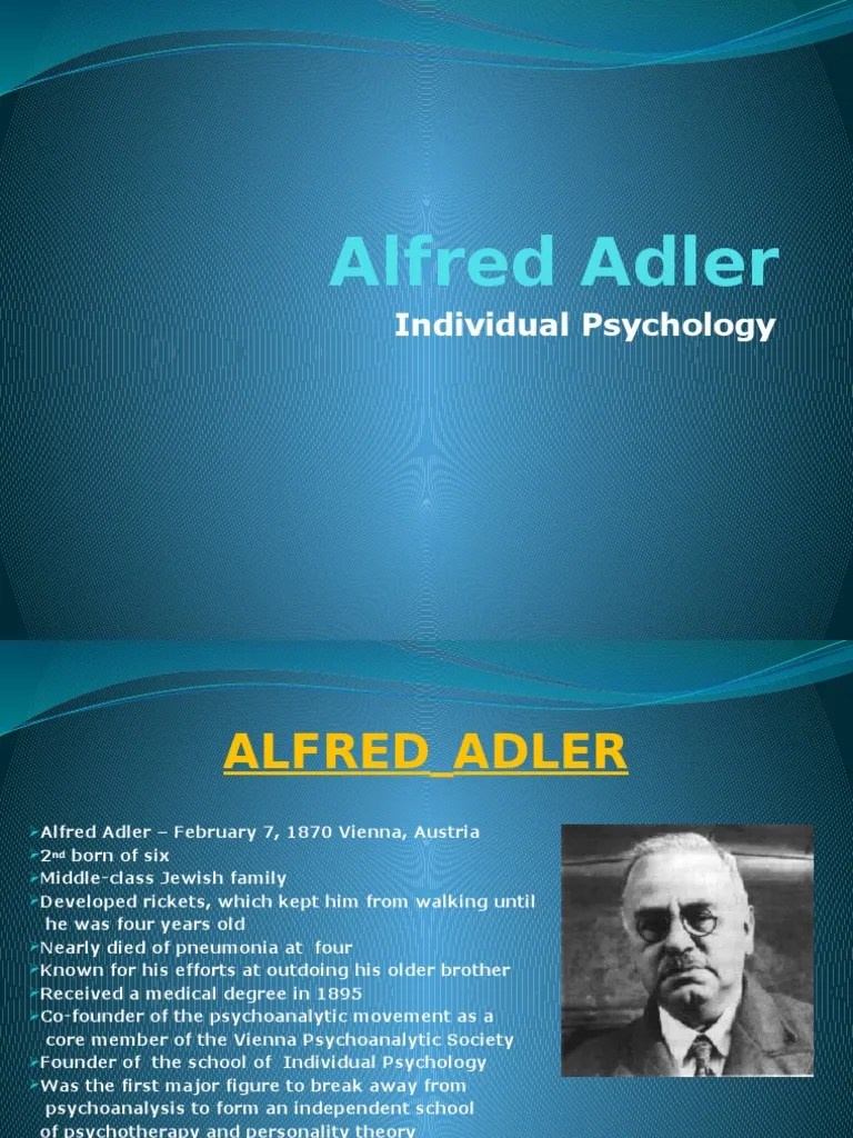 Alfred Adler Individual Psychology Psychoanalysis