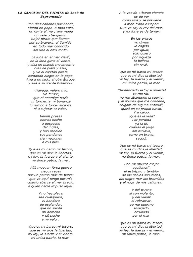 La Canción Del Pirata de José de Espronceda Piratería Rima