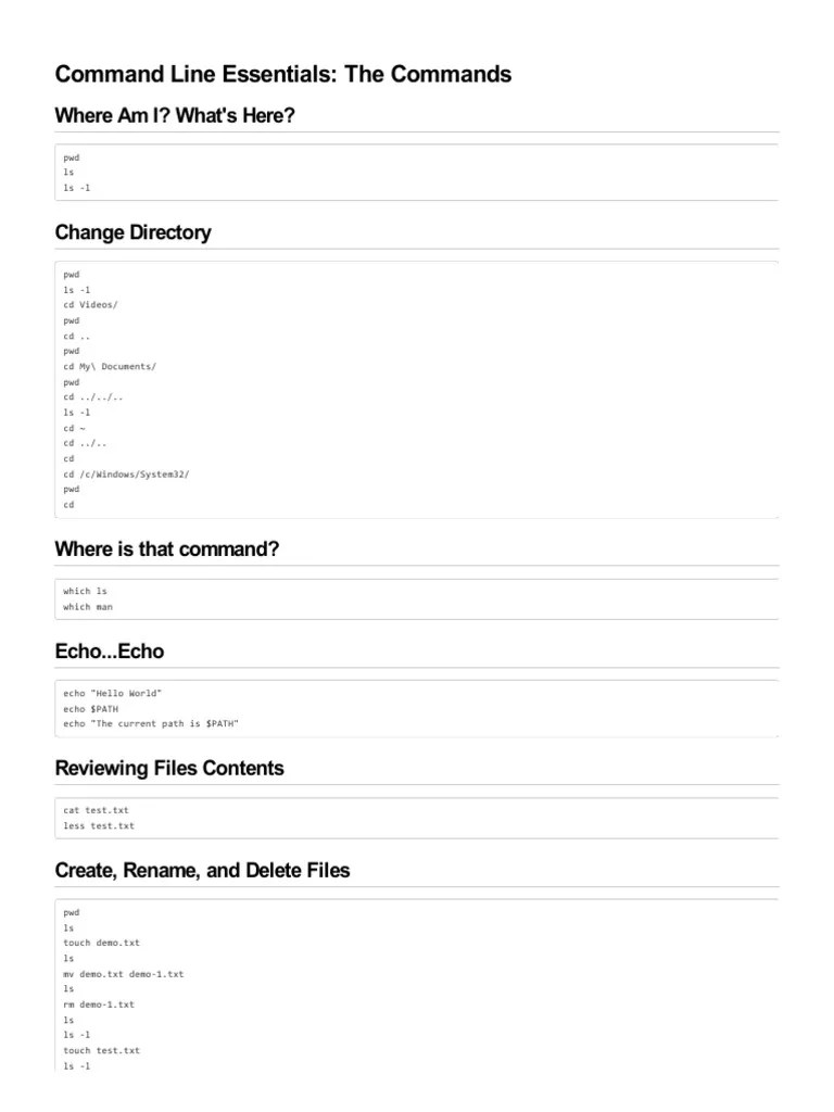Command Line Essentials The Commands Where Am I? What's Here? PDF