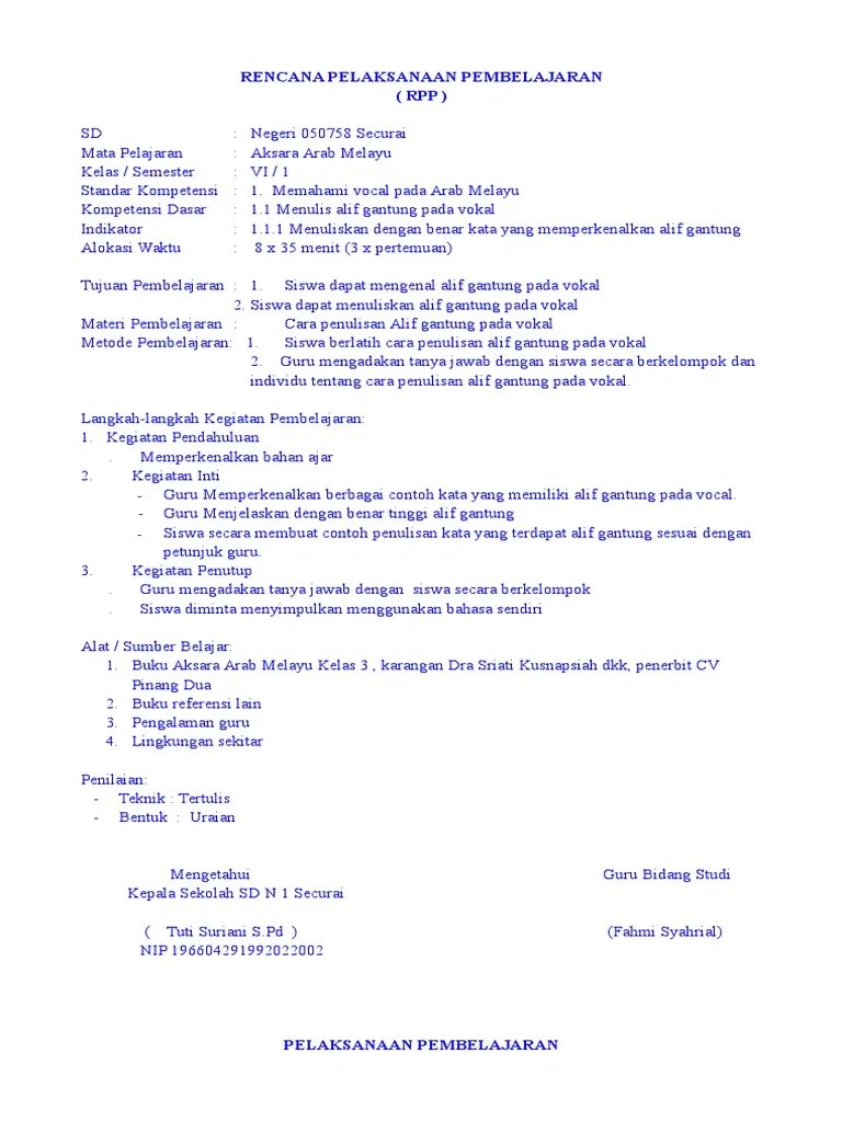 Rpp Arab Melayu Kelas 6 Sd Guru Paud