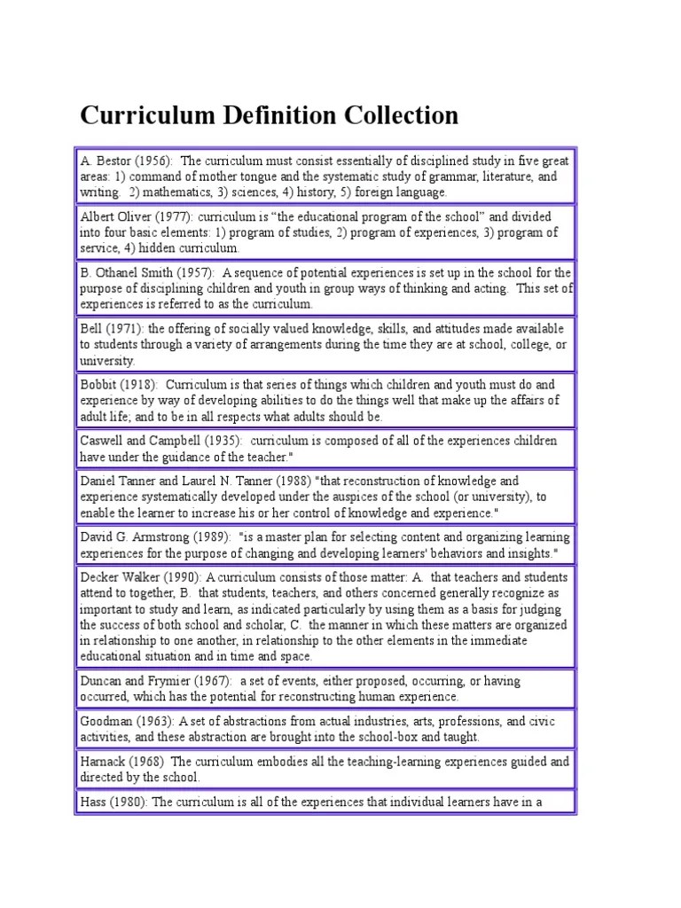 Curriculum Definition Collection Curriculum Educational Psychology