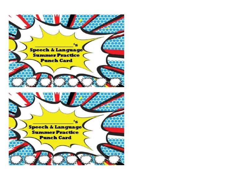 S Speech & Language Summer Practice Punch Card PDF Languages