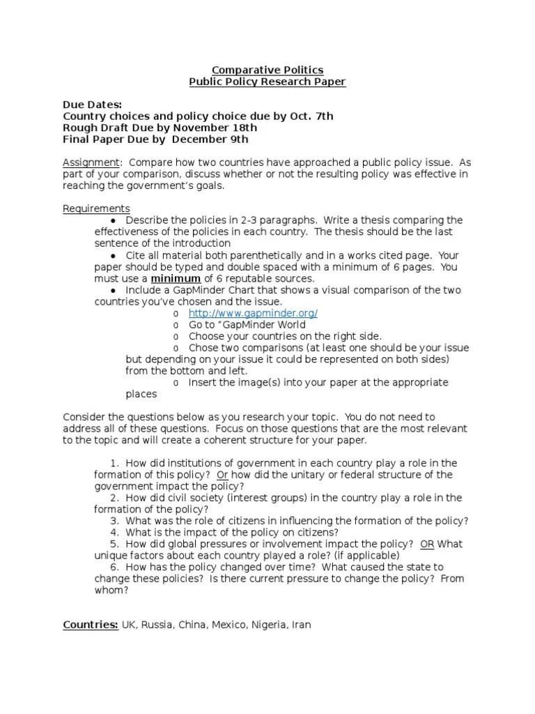 Comparative Politics Public Policy Term Paper Thesis