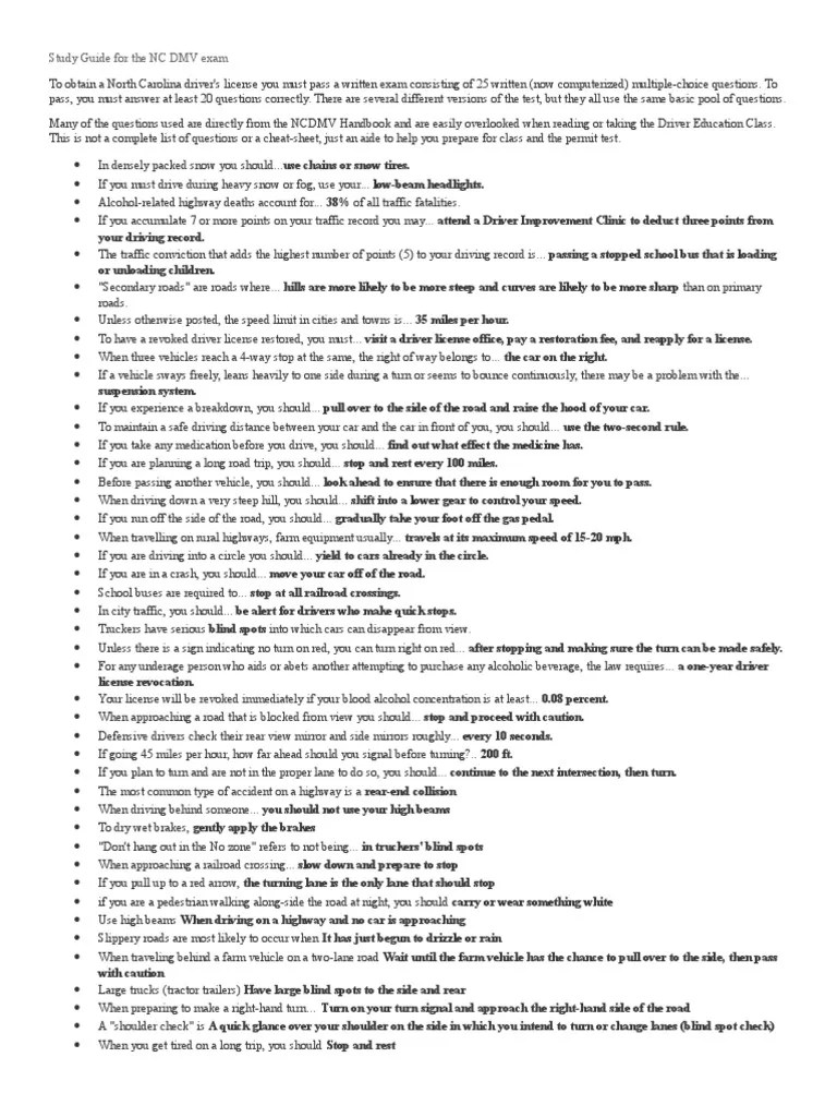 NC Permit Test Tips March 2013.Doc-2 | Traffic | Driving