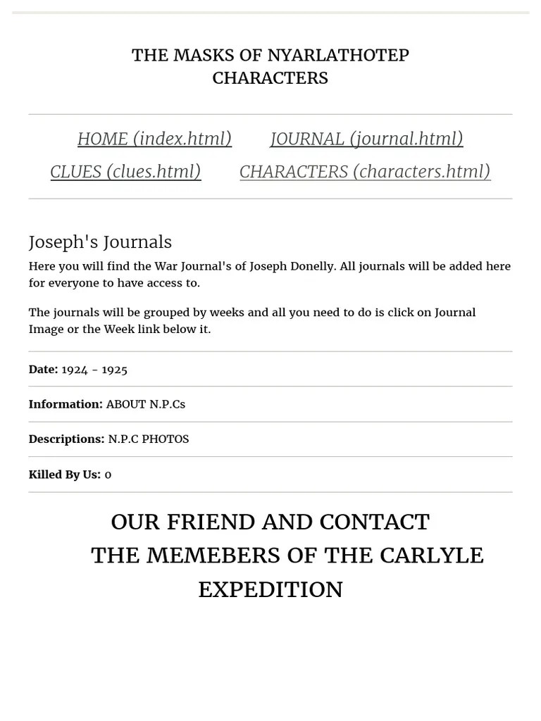 Masks of Nyarlathotep Characters PDF PDF