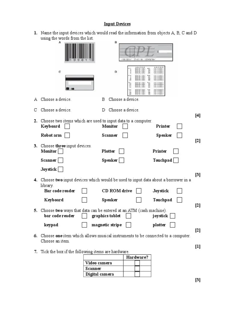 1. Input Devices Questions Point Of Sale Computer Hardware