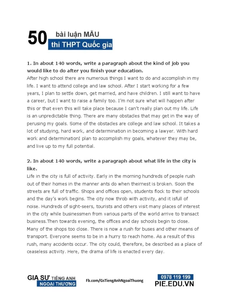 50 Samples of English Paragraph Writing Zoo Test (Assessment)