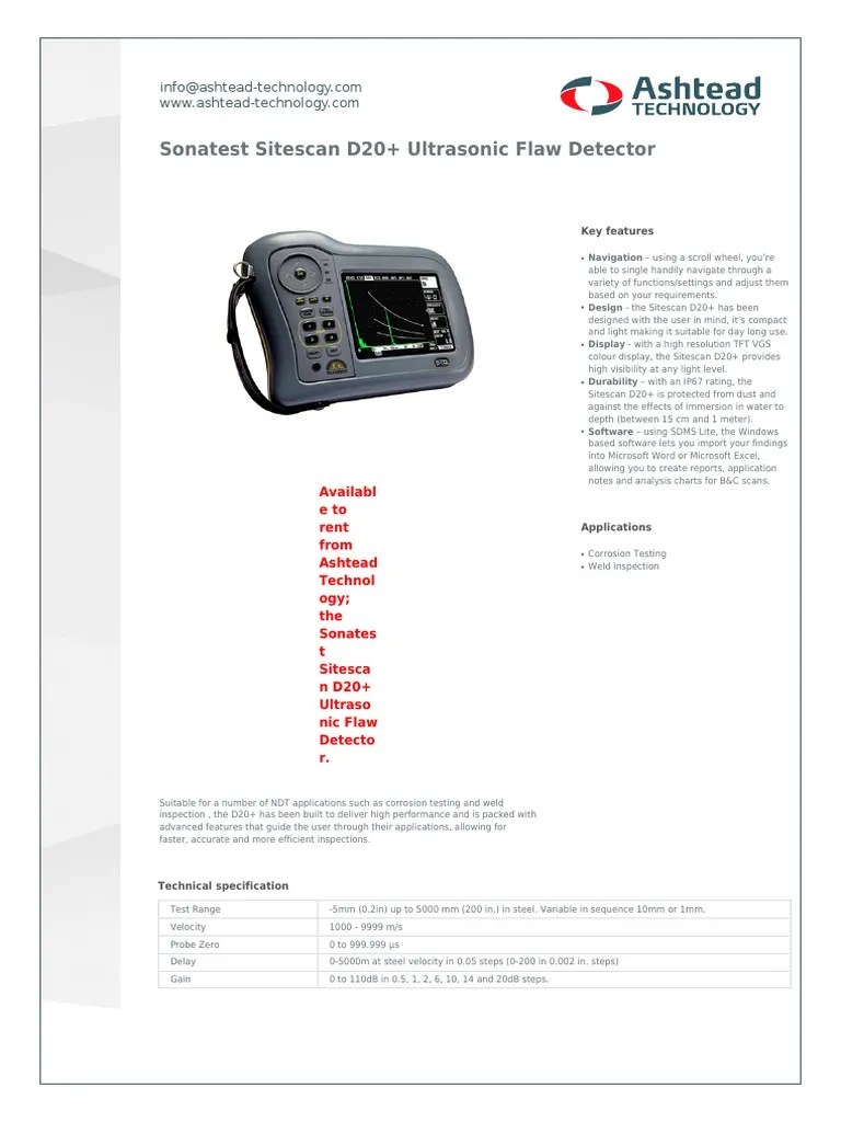 Sitescan d20 Ultrasonic Flaw Detector PDF