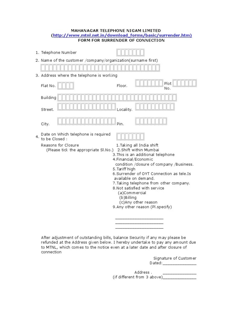 MTNL Surrender PDF
