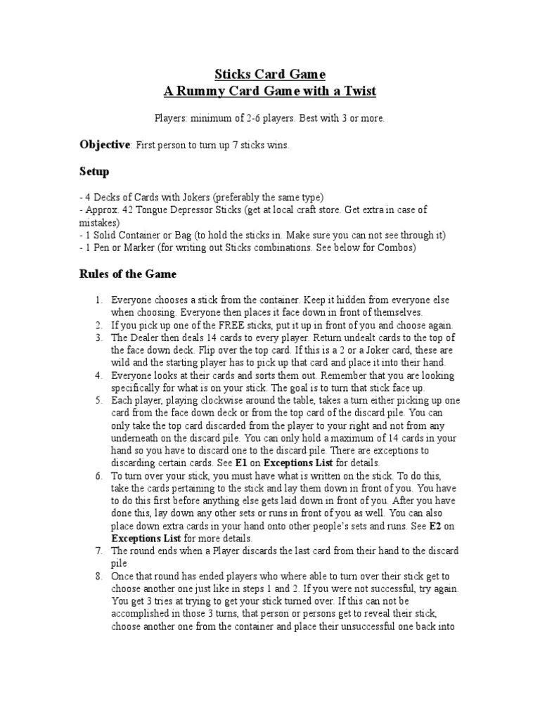 Sticks Card Game PDF Ephemera Toys