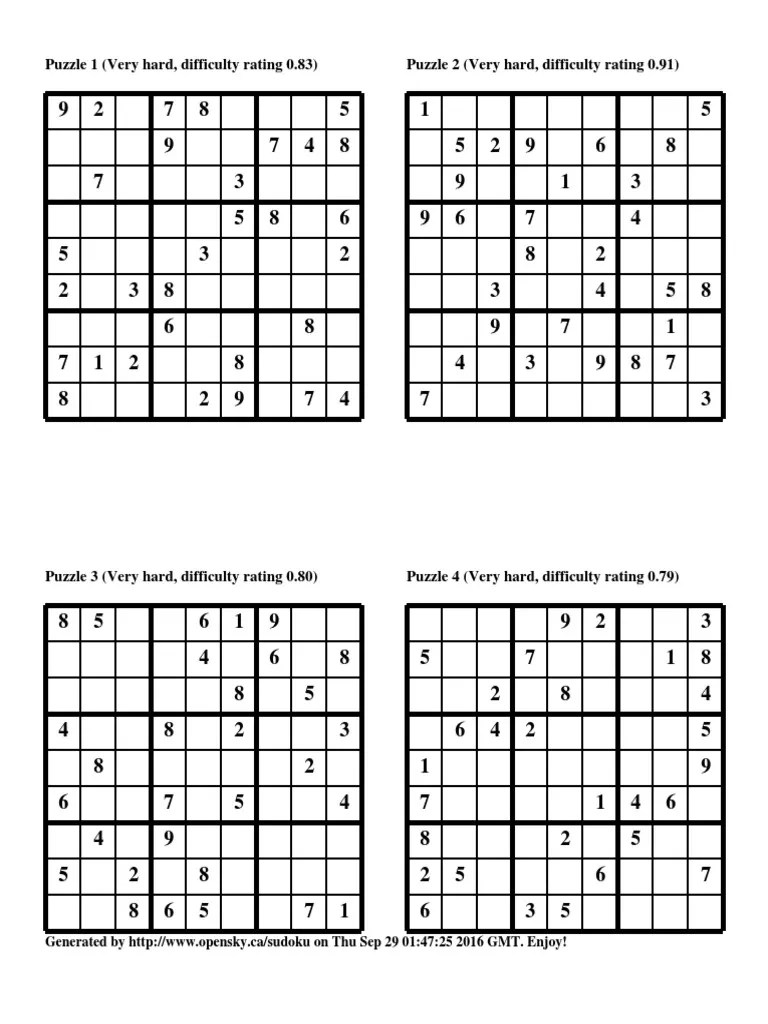 Puzzle 1 (Very Hard, Difficulty Rating 0.83) Puzzle 2 (Very Hard