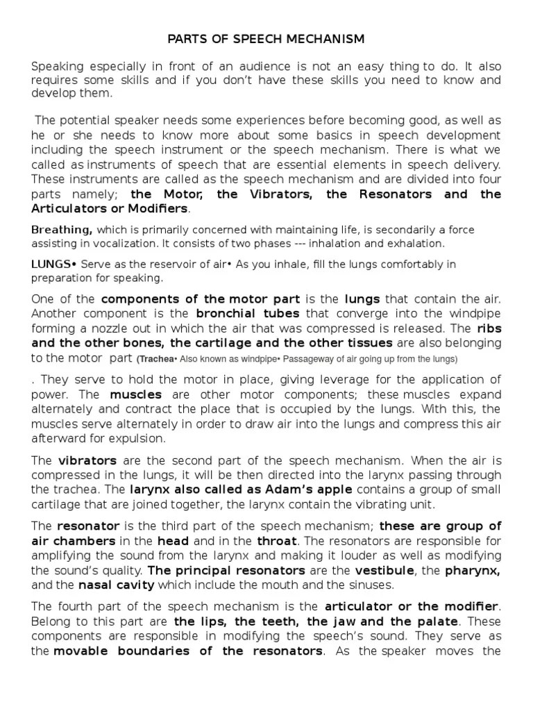 Parts of Speech Mechanism PDF Larynx Mouth