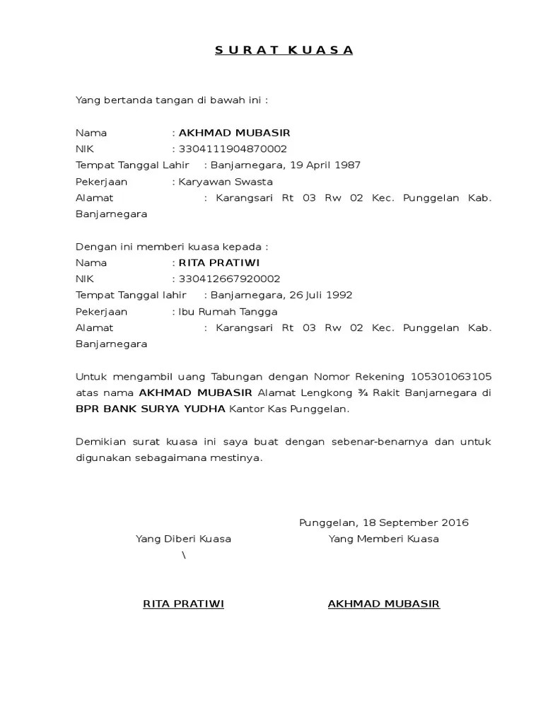 Download Surat Kuasa Pengambilan Uang Di Bank Info