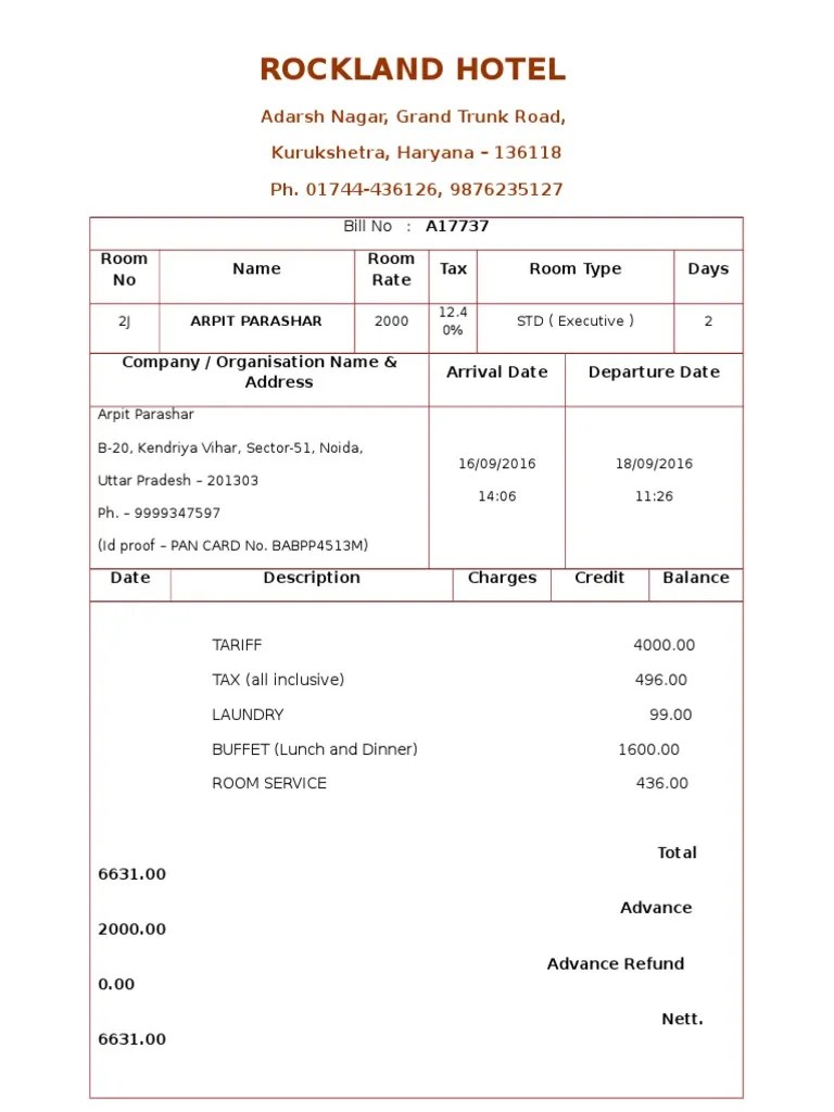 Hotel Bill PDF