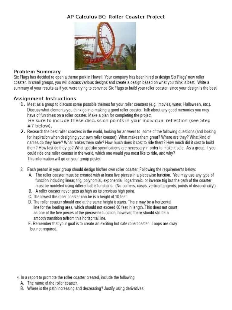 AP Calculus Roller Coaster Project PDF