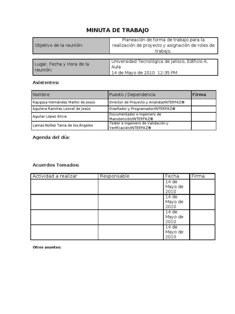 MINUTA DE TRABAJO