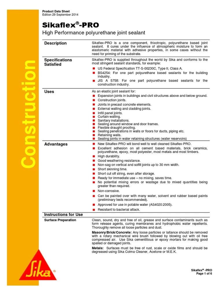 SikaFlexPro Data Sheet PDF Paint Adhesive