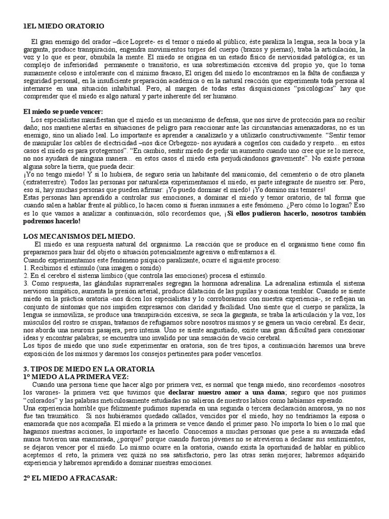 Miedo Oratorio PDF Temor Cerebro