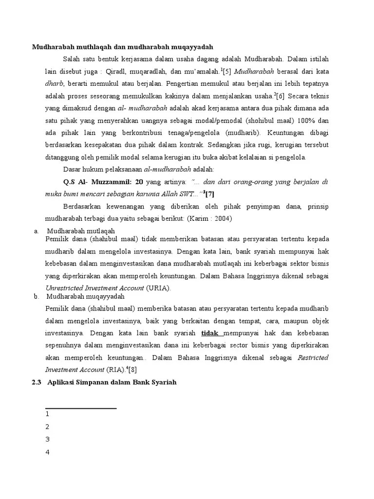 Mudharabah Muthlaqah Dan Mudharabah Muqayyadah