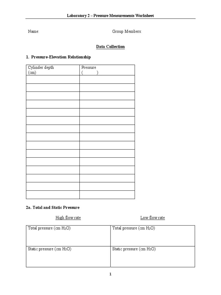 Lab02 Pressure Worksheet(1) | Pressure Measurement | Pressure