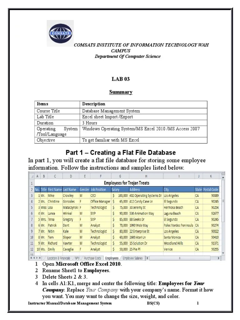 In part 1, you will create a flat file database for storing some employee information. Follow