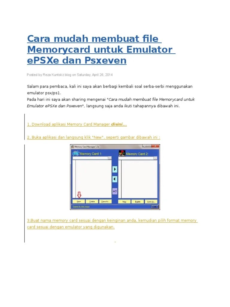 Cara Mudah Membuat File Memorycard Untuk Emulator EPSXe Dan Psxeven PDF