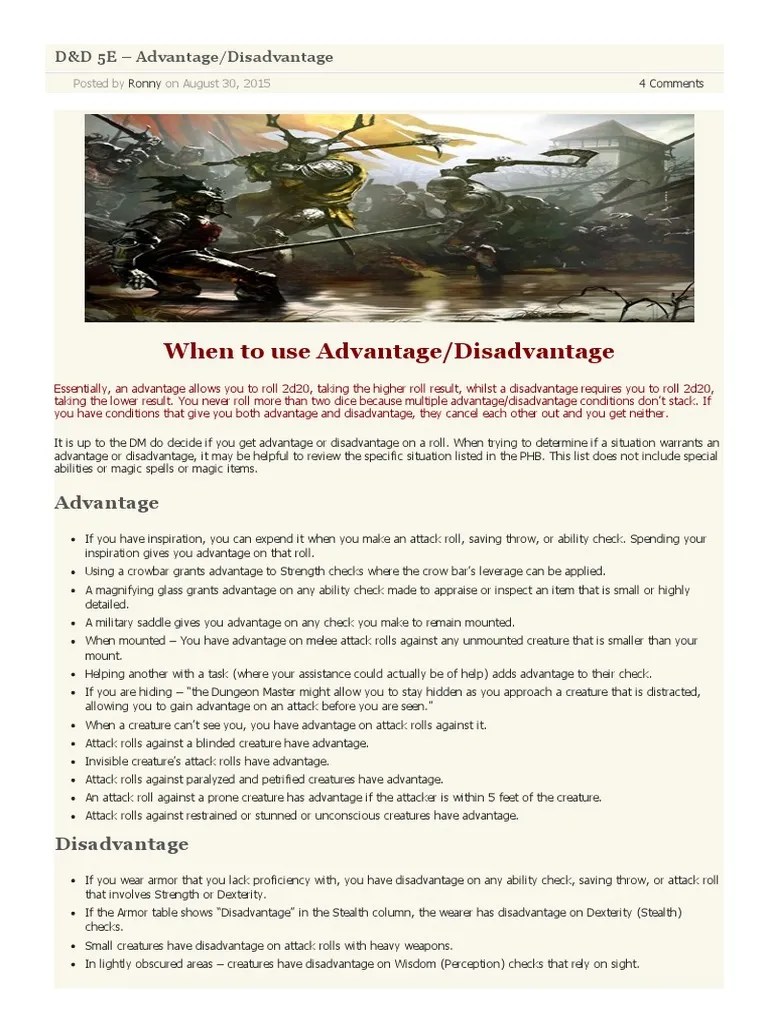 D&D 5E Advantage Disadvantage Dungeons & Dragons Leisure Activities