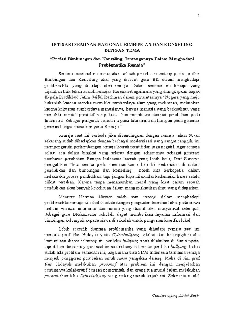 Intisari Seminar Nasional Bimbingan Dan Konseling Dengan Tema