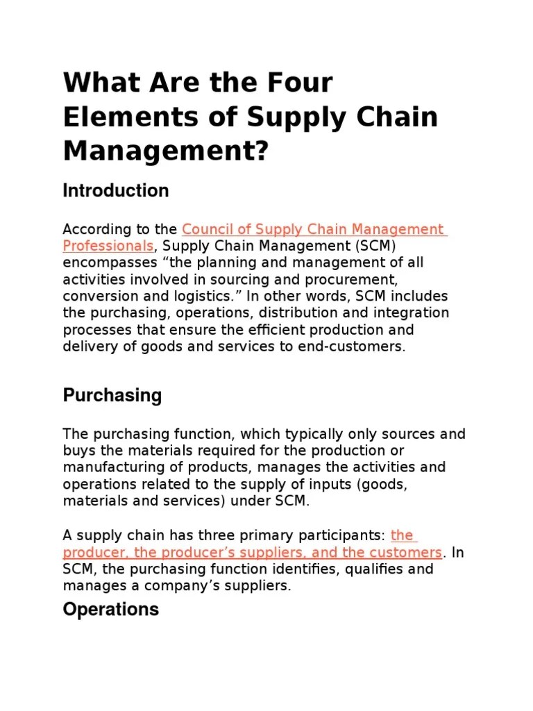 Four Elements of Supply Chain Management Logistics Business Economics