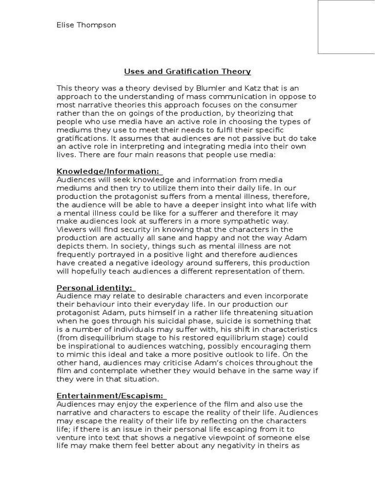 Uses and Gratification Theory Narrative Theory