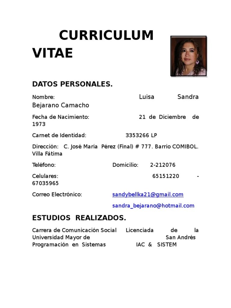 Curriculum Sandra Universidad Bolivia Free 30day Trial Scribd