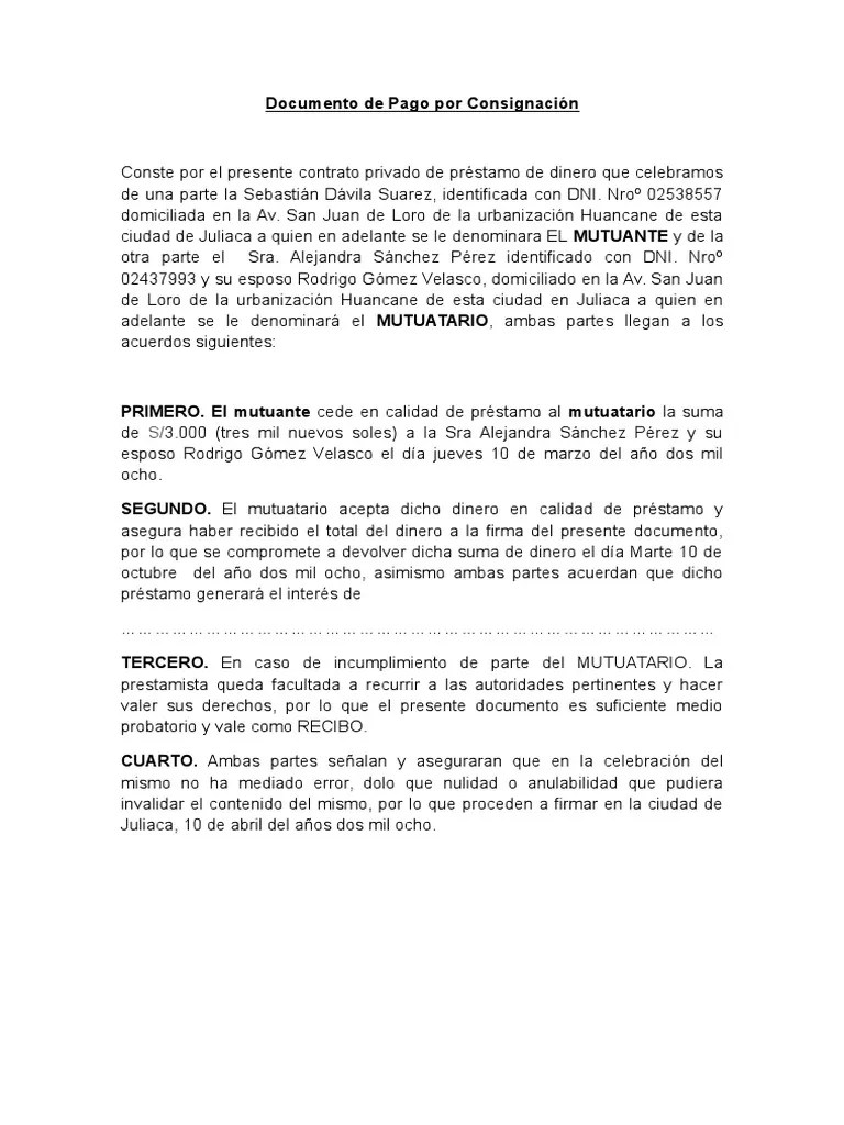 Documento de Pago Por Consignación Pagos Gobierno