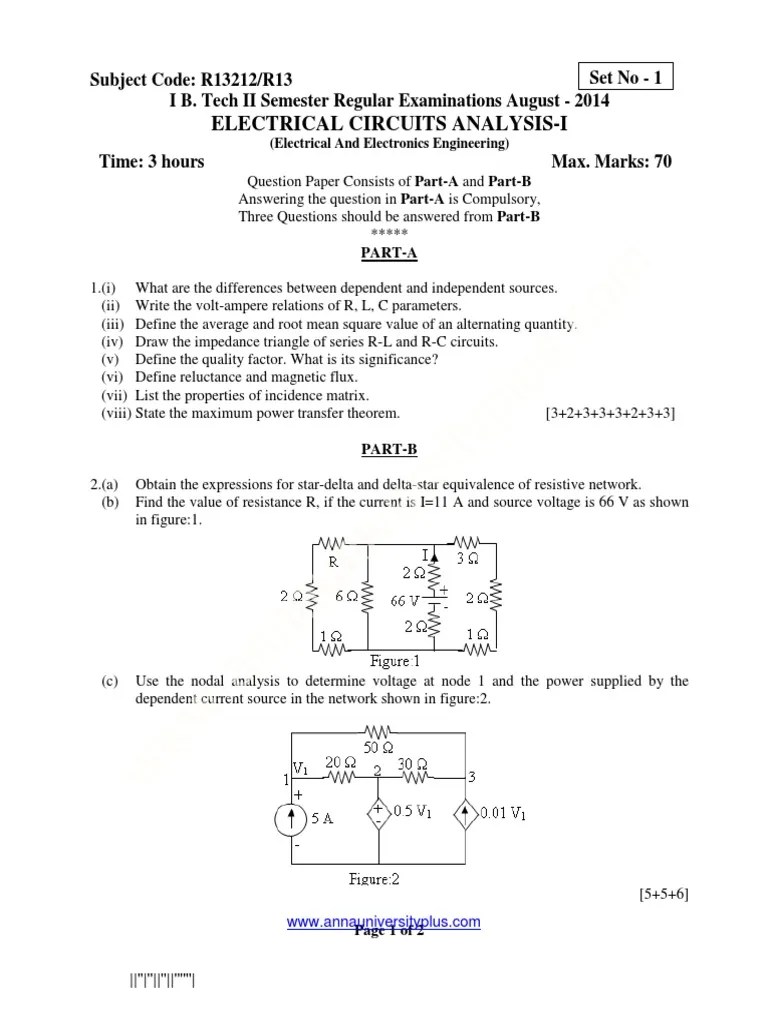 Electrical Circuits Analysisi Question Paper Series And Parallel