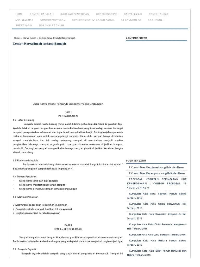 Contoh Karya Ilmiah Tentang Sampah