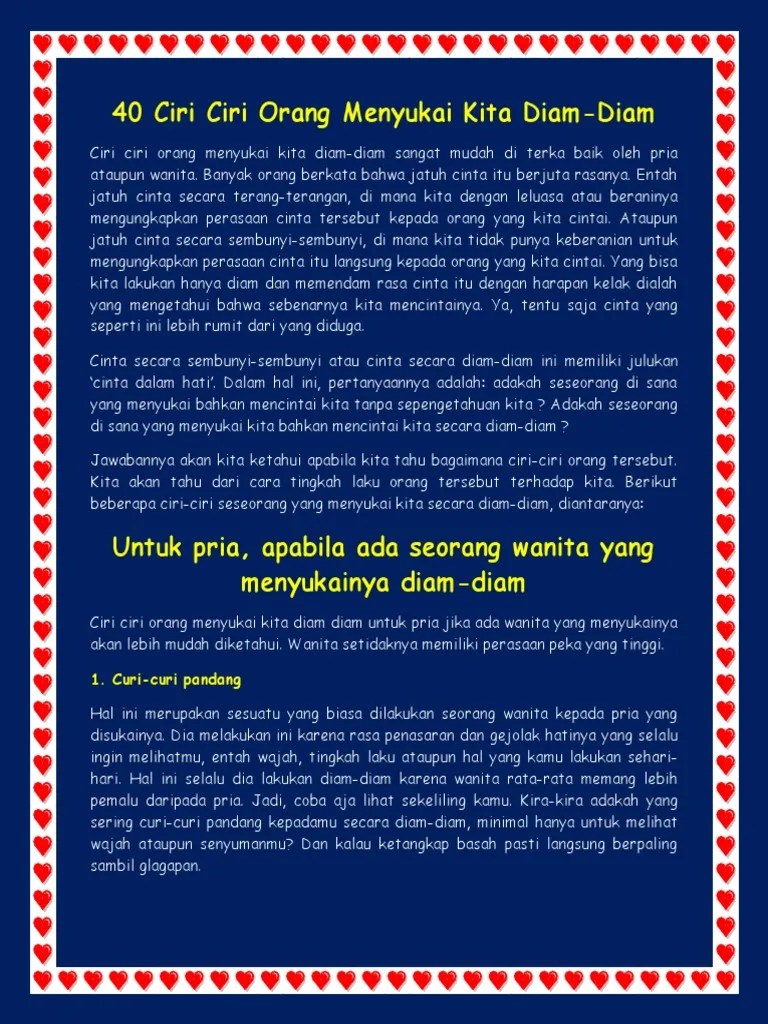 40 Ciri Ciri Orang Menyukai Kita Diam Diam | PDF