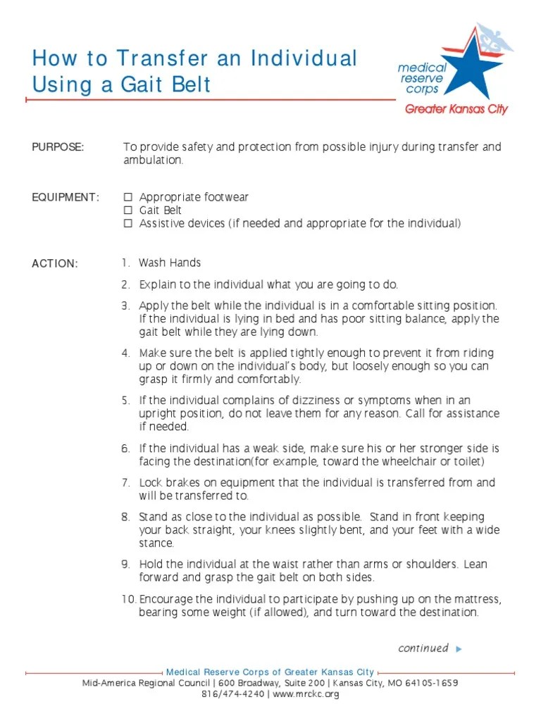 Transfer Using Gait Belt PDF Walking Sports